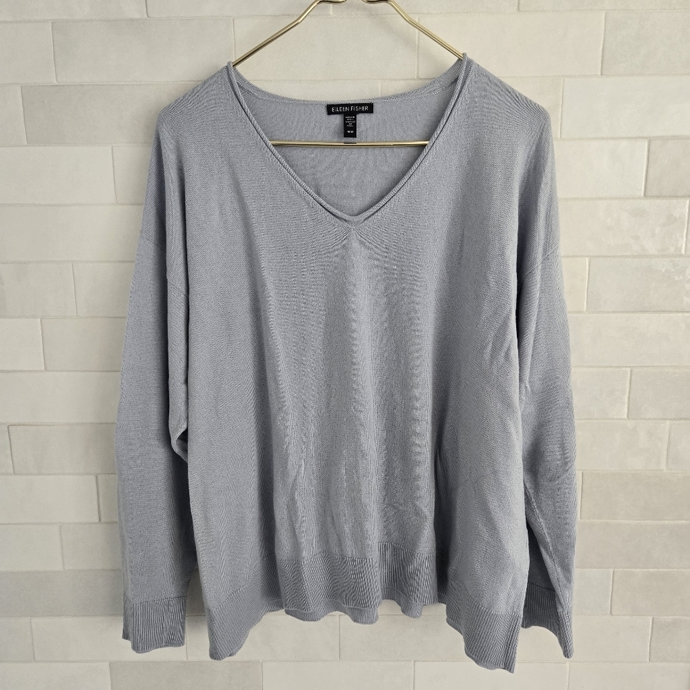 Eileen Fisher Light Gray V-Neck Sweater